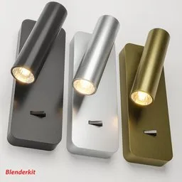 Detailed 3D model trio of cylindrical wall lamps in various colors with illuminating bulbs, designed for Blender render.