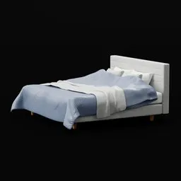 High-detail 3D rendering of a contemporary navy-grey king-sized bed, ideal for Blender 3D projects.