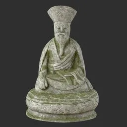 Zen Monk Figurine Mossy Stone