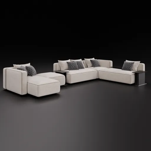 Detailed 3D sectional sofa model showcasing customizable fabric texture, compatible with Blender 4.0+.