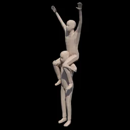 Low Poly Kids Riding on Shoulders