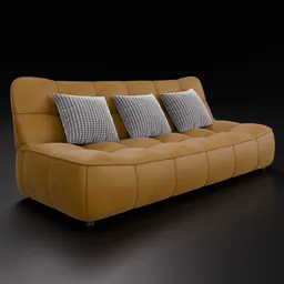 Detailed 3D leather sofa model with pillows, optimized for Blender, showcasing realistic textures and design.