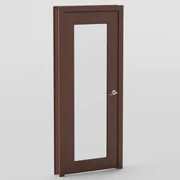 3D Blender model of a wooden door with a round knob and paneled design, ideal for architectural visualization.
