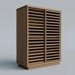 Realistic wooden slatted Luka Cabinet 3D model rendered in Blender, showcasing detailed procedural textures.