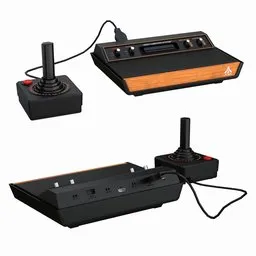 Detailed 3D model of Atari 2600+ console with joystick, perfect for Blender graphic design and gaming nostalgia.