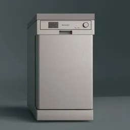 Realistic Blender 3D model of a modern stainless steel freestanding dishwasher for kitchen renderings.