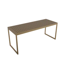 High-quality 3D Blender model of a sleek, minimalist bronze metal bench with wooden slats.