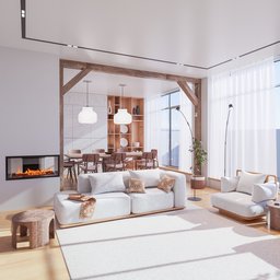 Modern Interior Livingroom and Dining
