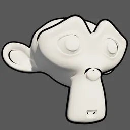 "Full-body stylized white monkey sculpture with toon shader for Blender 3D, inspired by Kubisi art and featuring a unique derpy expression, head portrait, and sloth-like features. Ideal for Twitch emotes and early screen tests, rendered with depth blur using 3Dcoat h 648."