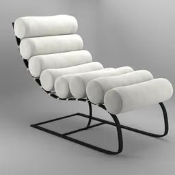 "White cushioned lounge chair with a curvy designer silhouette, depicted as a monochrome 3D model. Featuring fused tubes and a mellow, soft aesthetic, this Coco Republic creation is renowned in the world of design. Perfect for Blender 3D enthusiasts in search of a high-quality 3D model for their projects."