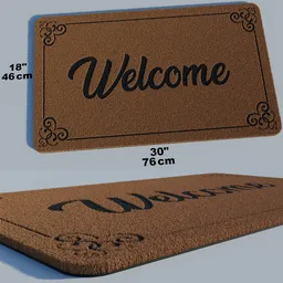 Highly detailed Blender 3D welcome door mat model with realistic textures, compatible with Eevee render settings adjustments.