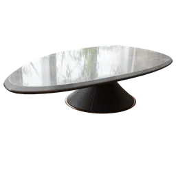 Sleek 3D-rendered oval marble coffee table with glass top, designed in Blender.