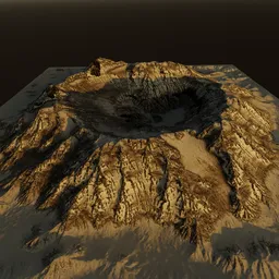 Highly detailed snowy crater mountain 3D model, perfect for Blender rendering and landscape visualization.