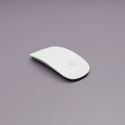 "Apple Magic Mouse - Wireless and Rechargeable 3D Model for Blender 3D. A sleek white mouse positioned on a glossy purple surface, embodying the minimalist design and precision associated with the iconic Apple product. Perfect for your 3D modeling and animation projects."