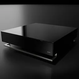 Black glossy square 3D model coffee table with metallic accents, designed for modern interiors, rendered in Blender.