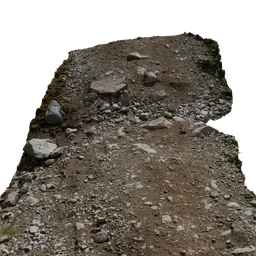Detailed 3D scan of rocky terrain, perfect for Blender environment creation, with diverse stones and pebbles.