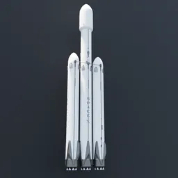 Highly detailed Falcon Heavy Rocket 3D model for Blender, perfect for space scene renderings and CGI projects.