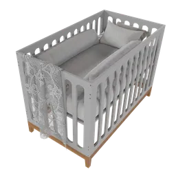 "White Baby Crib 3D model with 8k fabric texture inspired by Johan Lundbye, pixivs, and Emulador. Low polygon effect and well-defined mechanical features. Perfect for your Blender 3D scene."