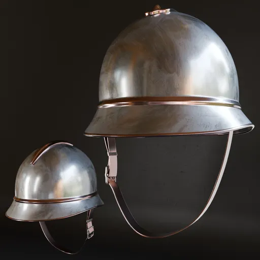 Detailed 3D render of a low poly, high-quality metallic army helmet, ready for Blender and game design.