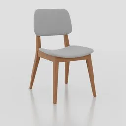 3D model of a modern wooden dining chair with a grey upholstered seat and back, compatible with Blender.