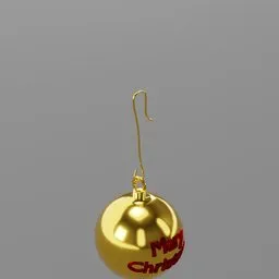 Gold Christmas ornament 3D model with "Merry Christmas" text, designed for Blender rendering.