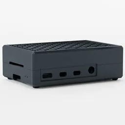 Highly detailed anthracite Blender 3D model of Raspberry Pi 4 aluminum case with separate top and bottom, silicone feet.