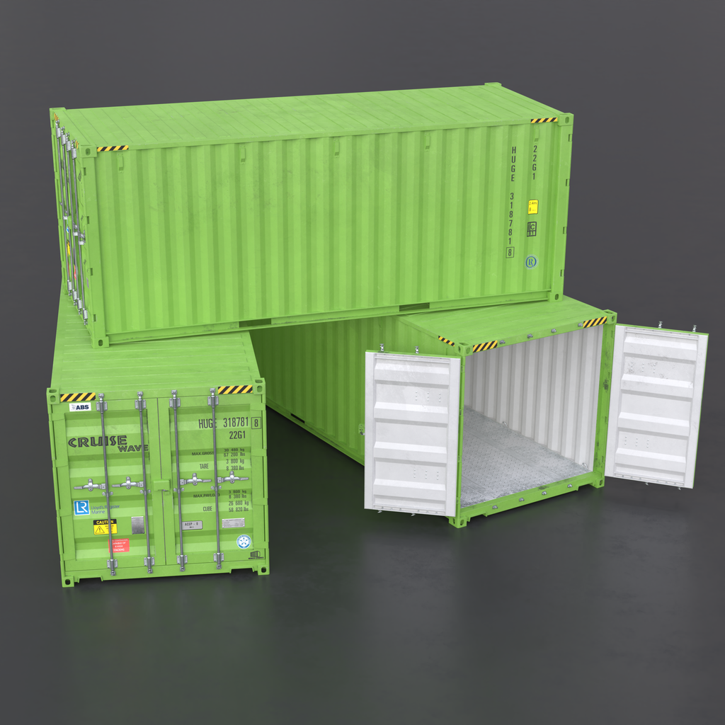 20ft Cargo Container(Green light) Containers models BlenderKit