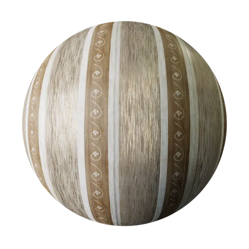 Seamless wood material for 3D modeling featuring ornamental molding and gold accents, optimized for Blender PBR workflows.