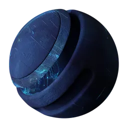 High-tech PBR Blue Neon Circuit material with emissive patterns for Blender 3D and other CG applications.