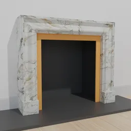 Marble-textured Bolection-style 3D model fireplace surround for Blender design.
