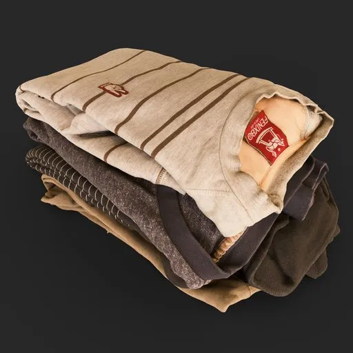 Detailed 3D model of neatly folded sweatshirts with realistic textures and shading, compatible with Blender.