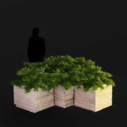 "Wooden flowerbed with Juniper 3D model for Blender 3D. Photoscanned with medium to long shot capabilities, perfect for urban plaza and cityspace scenes. Useful for saving time on creating from scratch."