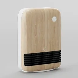 Detailed 3D model of a portable heater with a wood finish, suitable for Blender rendering.
