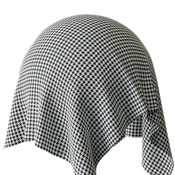 Black and white seamless PBR houndstooth textile texture for 3D Blender materials.