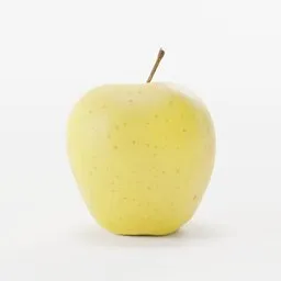 "3D model of a yellow apple with stem, scanned and available in up to +K resolution by ShareTextures for Blender 3D software. Physically-based render with no texture, perfect for catalog, listing images, or inventory items in the fruit and vegetable category. Ideal for Unreal Engine 0.2 and other applications."
