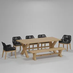 Teak - Woven Outdoor Dining Set