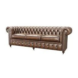 "Brown leather Chesterfield Sofa 3D model for Blender 3D: A neo-classical style sofa with large wingspan and button detailing. This high-quality model is perfect for interior design projects and features a textured base. Get your hands on this meticulously crafted 3D model, inspired by the iconic Chesterfield design, ideal for realistic renders and visualizations."