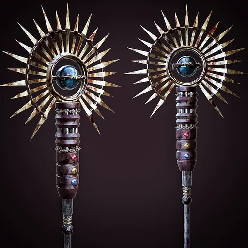 Detailed 3D model of a sinister, ornate cane with spikes and a blood-stained texture, available in 512, 1k, 2k resolutions.