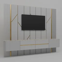 Elegant 3D-rendered TV unit with marble and wood textures suitable for Blender 3D projects.