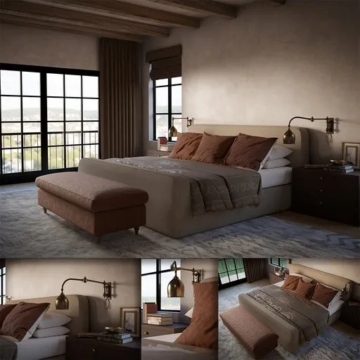 Realistic 3D cabin bedroom scene with PBR textures, unique materials, and high-quality unwrapped models.