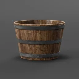 Wooden Brewer Bucket 3D model with metal bands, realistic textures, designed for Blender rendering.
