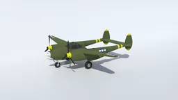 3D Blender model of a WWII Lockheed P38 Lightning with low-poly quad mesh, optimized for CG visualization.
