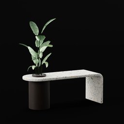 "Love Bench, a dual-purpose 3D model for Blender 3D, features a sculptural concrete slab and a rustic reclaimed wooden support with a built-in planter. This sofa-table-set model is perfect for adding charm and balance to any space. Created in 2019, with rust and plaster materials and available in yang qi and gadigal, this bench is a unique addition to any 3D design project."