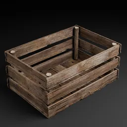 Realistic wooden crate 3D model with textured surfaces for game and industrial scenes, compatible with Blender.