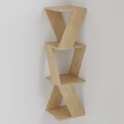 Realistic corner wooden shelf 3D model for Blender, detailed household object.