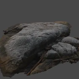 "Rock Island on Ocean Coast 3D model - a Photoscan of Rocky Formation on Pacific Ocean Coast taken in West Vancouver, BC, Canada. Features a large rock with a bird perched on it, fallen trees, river rapids, and an 8k fabric texture that captures the style of Castaway film. In-game 3D model with directional path tracing and a panoramic anamorphic view, by Ben Stahl."
