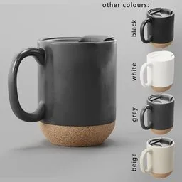 "High quality 3D model of Dowan Mug with cork bottom and 440ml/15oz capacity. Available in four colors. Created using Blender 3D software with exceptional textures."