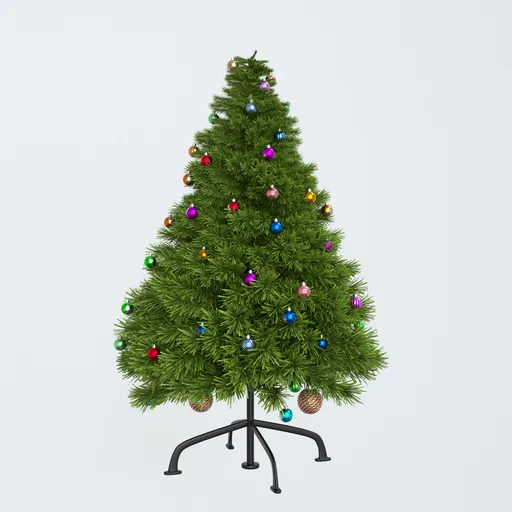 Detailed 3D Christmas Tree Model with Colorful Ornaments for Blender Rendering