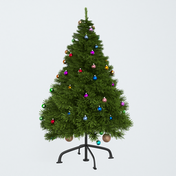 Detailed 3D Christmas Tree Model with Colorful Ornaments for Blender Rendering