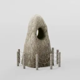 3D stone monument model with textured surface and chained barrier, suitable for Blender rendering.